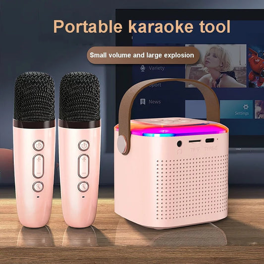 Microphone Karaoke Machine Bluetooth Speaker With 2 Wireless Mic RGB Light Home Family Singing Speaker